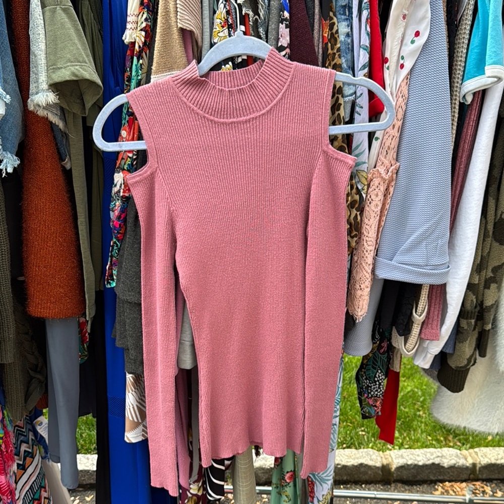 Pink Cold Shoulder Sweater